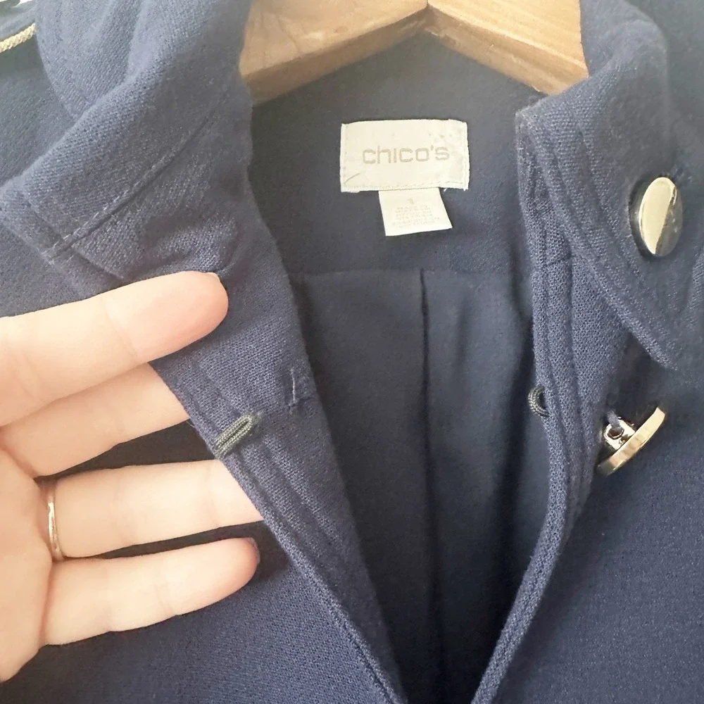 Chico's Size 1 Navy Military Gold Button Blazer Jacket Size Medium Size 8